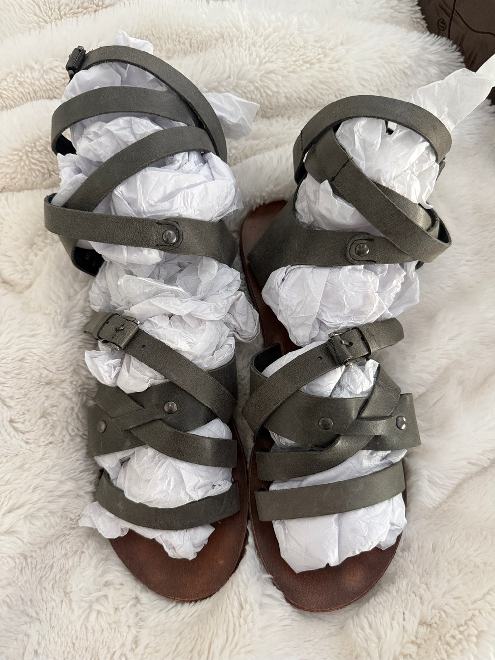 Free People Grey/Olive Strappy Gladiator Sandals